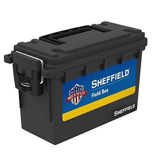 Sheffield 12629 Field Box, Pistol, Rifle, or Shotgun Ammo Storage Box, Tamper-Proof Ammo Can with 3 Locking Options, Stackable and Water Resistant, Made in The USA, Black