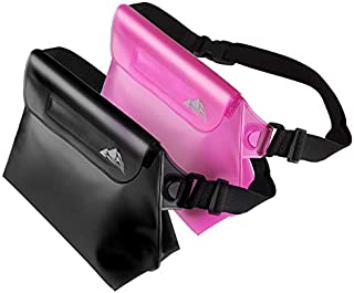 HEETA 2-Pack Waterproof Pouch with Waist Strap, Transparent Screen Touchable Dry Bag with Adjustable Belt for Phone Valuables for Swimming Snorkeling Boating Fishing Kayaking (Pink & Black)