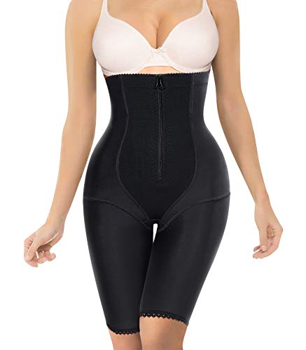 Nebility Women Waist Trainer Shapewear Zipper & Hook Body Shaper Shorts High Waist Butt Lifter Comfort Thigh Slimmer (XL, Black)