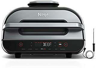 Ninja FG551 Foodi Smart XL 6-in-1 Indoor Grill with 4-Quart Air Fryer Roast Bake Dehydrate Broil and Leave-in Thermometer, with Extra Large Capacity, and a Stainless Steel Finish