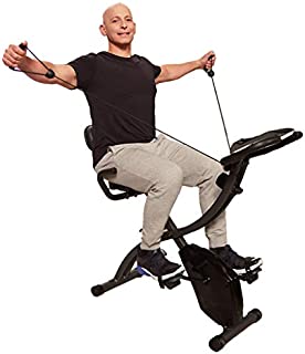 Original As Seen On TV Slim Cycle Stationary Bike - Folding Indoor Exercise Bike with Arm Resistance Bands and Heart Monitor - Perfect Home Exercise Machine for Cardio