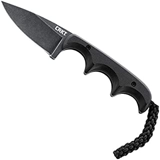 CRKT Compact Fixed Blade Knife: Minimalist Black Drop Point Neck Knife, Folts Utility Knife with Stonewashed Blade, G10 Handle and Nylon Sheath 2384K