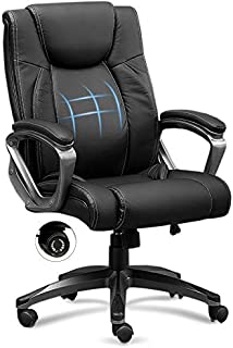 Office Chair, Ergonomic Leather Office Chair with Cushion Lumbar Support, Executive Office Chair High Back, Computer Chair Black, Seat Adjustable, Swivel Rolling, Black Bonded Leather