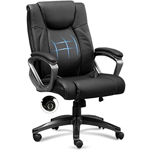 Office Chair, Ergonomic Leather Office Chair with Cushion Lumbar Support, Executive Office Chair High Back, Computer Chair Black, Seat Adjustable, Swivel Rolling, Black Bonded Leather