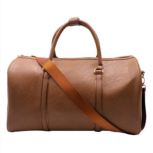 Weekend Travel Duffel Bag Weekender Bag Leather Overnight Bag Luggage Carry On Sports Bag Gym Bag for Men&Women(Brown)