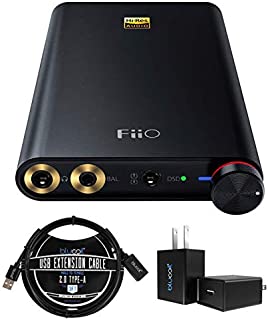 FiiO Q1 Mark II Portable Headphone Amplifier & DAC for iPhone, iPod, iPad, Walkman, Computers Bundle with Blucoil USB Wall Adapter, and 3-FT USB 2.0 Type-A Extension Cable