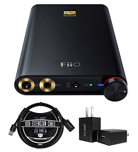 FiiO Q1 Mark II Portable Headphone Amplifier & DAC for iPhone, iPod, iPad, Walkman, Computers Bundle with Blucoil USB Wall Adapter, and 3-FT USB 2.0 Type-A Extension Cable