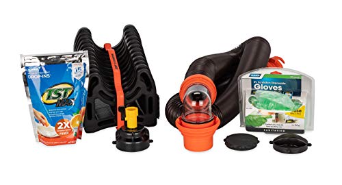 Camco RV Sanitation Kit for Your Holding Tank System - Includes RhinoFLEX Sewer Hose with Fittings, Leak Proof seals, Storage Caps, Sanitation Gloves and TST Drop Ins to Eliminate Holding Tank Odors (44732)