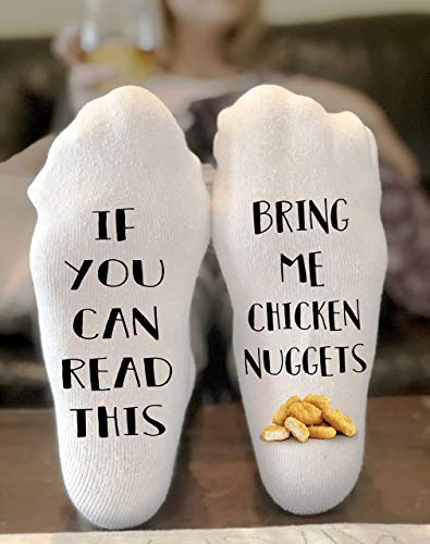 If you can read this bring me Chicken Nuggets Socks - Nugs - Food Socks - Chicken Nuggets Lover Gift - Foodie - Stocking Stuffer - Christmas Gift - Crew Style - Novelty - Quality Socks