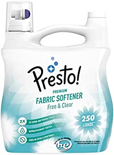 Amazon Brand - Presto! Concentrated Fabric Softener, Free & Clear, Hypoallergenic, Free of Perfumes Clear of Dyes, 250 Loads, 100 Fl Oz