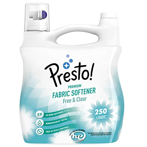 Amazon Brand - Presto! Concentrated Fabric Softener, Free & Clear, Hypoallergenic, Free of Perfumes Clear of Dyes, 250 Loads, 100 Fl Oz