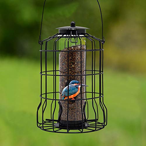 FORUP Caged Tube Feeder, Squirrel Proof Wild Bird Feeder, Outdoor Birdfeeder with Large Metal Seed Guard Deterrent for Large Birds