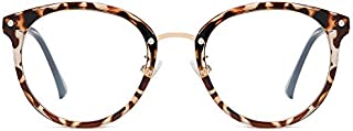 SOJOS Retro Big Round Blue Light Computer Glasses TR90 Eyewear Frame Ashley SJ9001 with Leopard Print Frame/Anti-Blue Light Lens