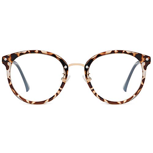 SOJOS Retro Big Round Blue Light Computer Glasses TR90 Eyewear Frame Ashley SJ9001 with Leopard Print Frame/Anti-Blue Light Lens