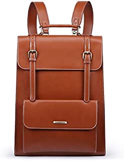 ECOSUSI Laptop Backpack for Women PU Leather Backpack Vintage for Laptop 15.6 inches School Bag College Bookbag, Brown