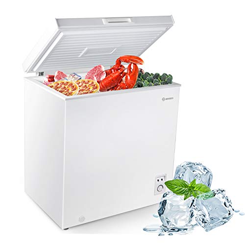 MOOSOO Chest Freezer, 5.0 Cubic Feet Deep Freezer with Removable Basket, Temperature Control, Low Noise & Energy Saving, Big Freezer for Home, Kitchen, Garage, Basement, apartment, White