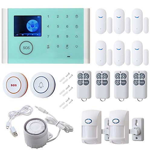 16pcs Smart Home Alarm System - Door Sensor PIR Detector LED Touch Screen, SMS Call Auto Dial and APP Remote Control, WiFi+GSM +GPRS Security System Burglar Alarm DIY Kit for House Office Business