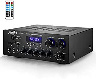 Moukey Bluetooth Power Amplifier System - 220W Dual Channel Sound Audio Stereo Receiver w/USB, SD, AUX, MIC in w/Echo, Radio, LED - for Home Theater Entertainment via RCA, Studio Use - MAMP1