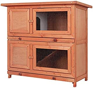 Scurrty 2 Stories Rabbit Hutch Bunny Cage Guinea Pig Cage Outdoor Wooden Bunny Cage with 2 Deep Pull Out Trays Large Fenced Run