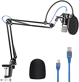 Neewer USB Microphone for Windows and Mac with Suspension Scissor Arm Stand, Shock Mount, Pop Filter, USB Cable and Table Mounting Clamp Kit for Broadcasting and Sound Recording (Black)