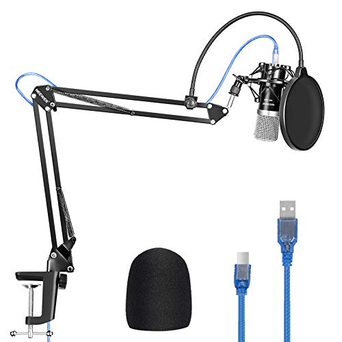 Neewer USB Microphone for Windows and Mac with Suspension Scissor Arm Stand, Shock Mount, Pop Filter, USB Cable and Table Mounting Clamp Kit for Broadcasting and Sound Recording (Black)