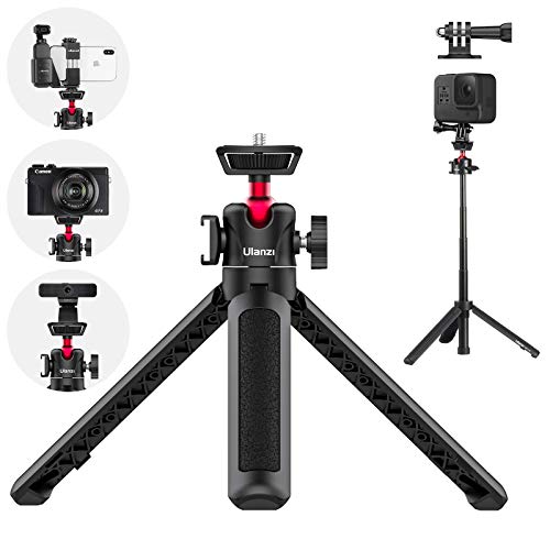 ULANZI MT-16 Extendable Phone Camera Tripod, 4 Levels Adjustment 360° Ball Head Cold Shoe Lightweight Portable Vlog Travel Selfie Stick Handle Grip Desktop Webcam Tripod for iPhone DSLR Sony Gopro