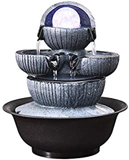 WICHEMI Tabletop Water Fountains Indoor Illuminated Waterfall and Calming Water Sound Feng Shui Relaxation Desktop Fountain with LED Rolling Ball for Home Office Decor (Style 3)