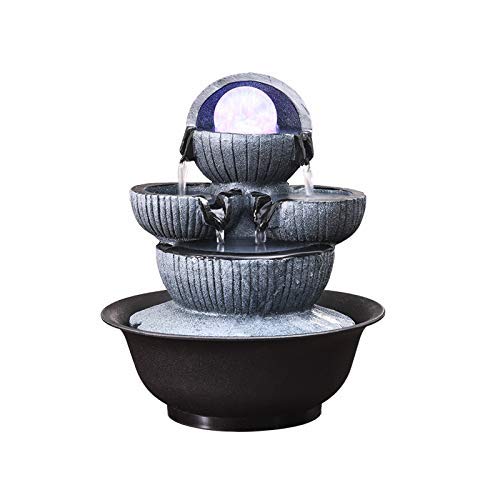 WICHEMI Tabletop Water Fountains Indoor Illuminated Waterfall and Calming Water Sound Feng Shui Relaxation Desktop Fountain with LED Rolling Ball for Home Office Decor (Style 3)