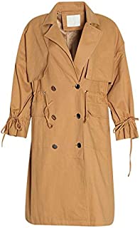 Drawstring Womens Windbreaker Lapel Collar Flare Sleeve Double Breasted A Line Trench Coats,Yellow,L