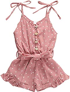 Rtnnsbbfcm Toddler Baby Girl Valentine's Day Romper Bodysuit Heart Print Sleeveless Strap Ruffle Jumpsuit Outfit (A Pink, 4-5T)