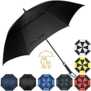 Heasy Golf Umbrella Windproof Large 54/62/68 Inch Extra Sturdy Auto Open Oversize Double Canopy Vented Stick Umbrellas for Men & Women (Black)