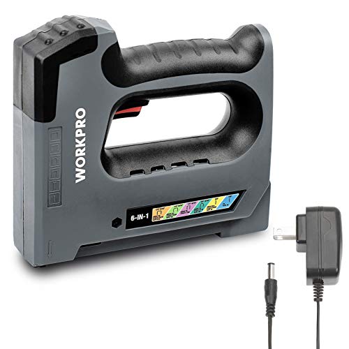 WORKPRO 6 in 1 Cordless Staple Gun, 3.6V Rechargeable Electric Stapler, Charger Included, Staples Excluded