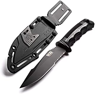 SOG Fixed Blade Knives with Sheath - SEAL Strike Tactical Knife and Hunting Knife w/ 4.9 Bowie Knife Blade and Survival Knife Line Cutter (SS1003-CP)