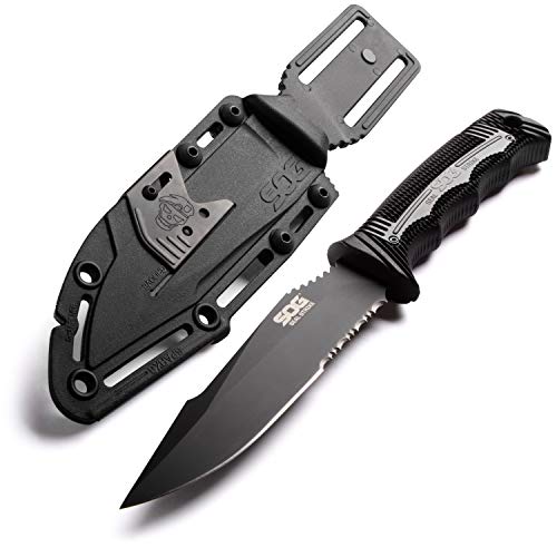 SOG Fixed Blade Knives with Sheath - SEAL Strike Tactical Knife and Hunting Knife w/ 4.9 Bowie Knife Blade and Survival Knife Line Cutter (SS1003-CP)