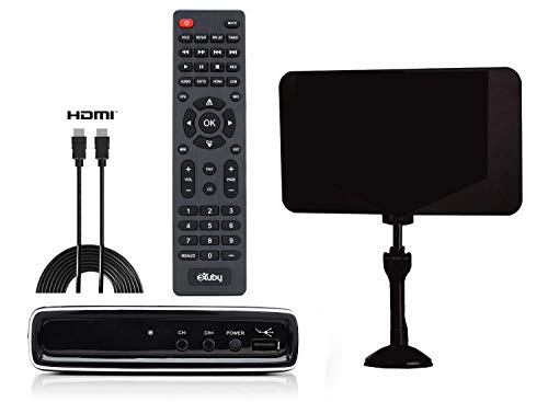 Exuby Digital Converter Box for TV w/Antenna, HDMI & RCA Cable for Recording & Watching Full HD Digital Channels - Instant & Scheduled Recording, 1080P, HDMI Output, 7 Day Program Guide & LCD Screen