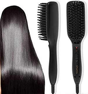 O'Bella Hair Straightener Brush Dual-Voltage 45 Second Fast Heat Up, 28mm Long&High Density Comb Teeth Anion Hair Straightener Brush for Long Curly Hair