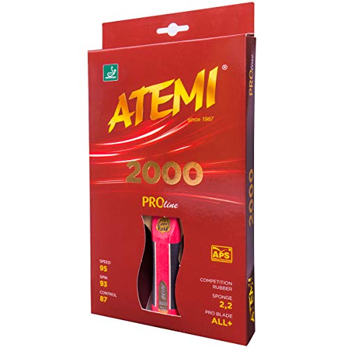 Atemi Pro Line 2000 Lightweight Table Tennis Bat | Superior Control & Power | New 2020 ITTF Approved Rubber Recipe | Natural Materials | Ideal for All Levels | Updated Handles, Colours & Packaging