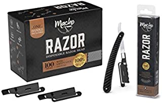 Exclusive Aluminum Straight Razor Handle for Professional Barbers Plus 100 Disposable Straight Razor Heads with Safety-Lock