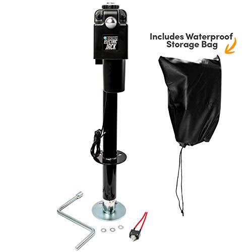 Biltek 3500lbs Electric Power Trailer Tongue Jack + Waterproof Storage Cover for RVs, Trailers, Campers, Utility or Boat Trailers - Black