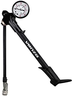 Venzo Bike Bicycle 300 PSI High Pressure Dual Double Face with Gauge Fork Shock Rear Suspension Mini Air Pump for Mountain MTB Downhill Fork - No Air Loss Nozzle