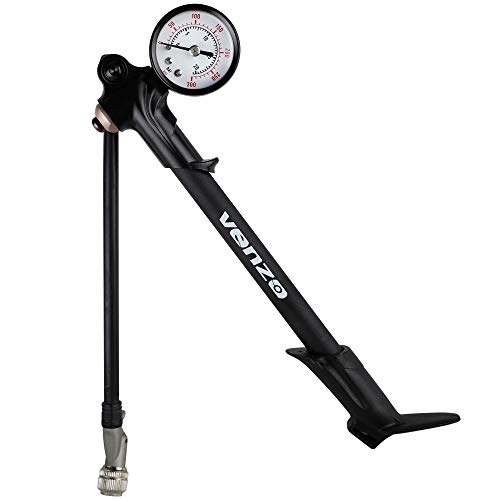 Venzo Bike Bicycle 300 PSI High Pressure Dual Double Face with Gauge Fork Shock Rear Suspension Mini Air Pump for Mountain MTB Downhill Fork - No Air Loss Nozzle