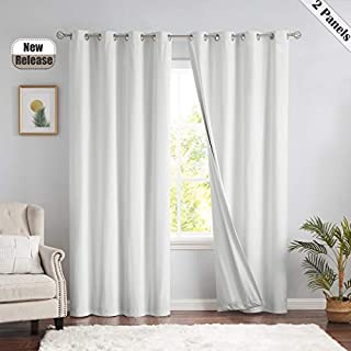 Ronaldecor Thermal Insulated Curtain Panels, Grommets Top Window Treatment, Full Blackout Noise Reducing 100% Blackout Drapes for Living Room, Bedroom, White, 52