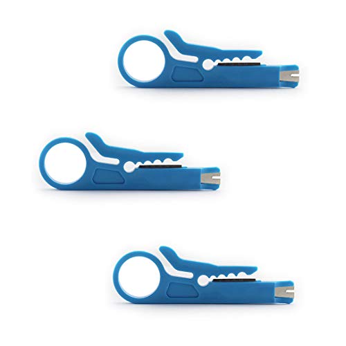 Maxmoral 3-Pack Mini Wire Stripper Portable Crimping Tool UTP STP Network Cable Cutter Impact Punch Down Tool for Keystone Jack RJ45 Ethernet Module Blue