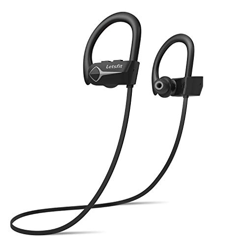 Letsfit Bluetooth Headphones IPX7 Waterproof 15Hrs Playtime Wireless Earbuds, Bluetooth 5.0 Running Headphones, HiFi Stereo in-Ear Earphones with Mic Noise Cancelling for Sports, Workout, Gym