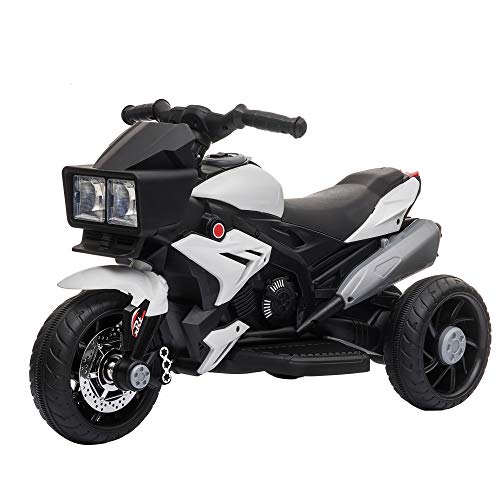 Aosom Kids Electric Pedal Motorcycle Ride-On Toy 6V Battery Powered w/ Music Horn Headlights Motorbike for Girls Boy 3-6 Years Old White