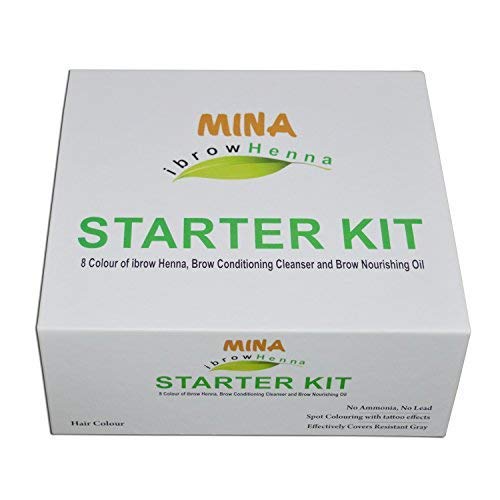 MINA ibrow Henna Starter Kit (8 Colors of Ibrow henna,Brow Conditioning Cleanser & Brow Nourishing Oil