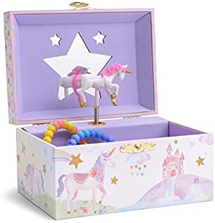 Jewelkeeper Girl's Musical Jewelry Storage Box with Spinning Unicorn, Glitter Rainbow and Stars Design, The Unicorn Tune