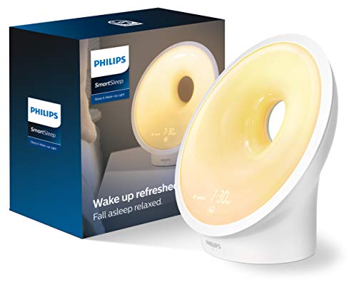 Philips SmartSleep Sleep and Wake-Up Light, Simulated Sunrise and Sunset, Multiple Lights and Sounds, RelaxBreathe to Sleep, HF3650/60