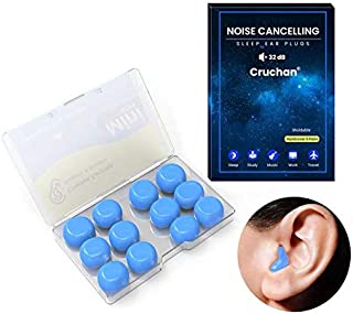 2021 New Version Ear Plugs, for Sleeping Noise Canceling, Cruchan 6 Pairs Soft Reusable Moldable Silicone Earplugs, Great for Snoring, Swimming, Travel, Concerts, Work, Studying, Loud Noise(Blue)