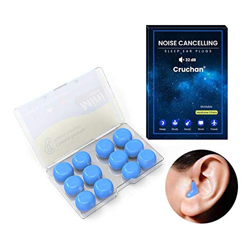 2021 New Version Ear Plugs, for Sleeping Noise Canceling, Cruchan 6 Pairs Soft Reusable Moldable Silicone Earplugs, Great for Snoring, Swimming, Travel, Concerts, Work, Studying, Loud Noise(Blue)